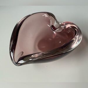 Vintage Art Glass Heart Shaped Dish / Bowl / Trinket - Cranberry Pink - Purple